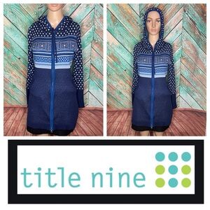 Title Nine Navy Fair Isle Merino Woolicious Blend Full Zip Sweater Tunic